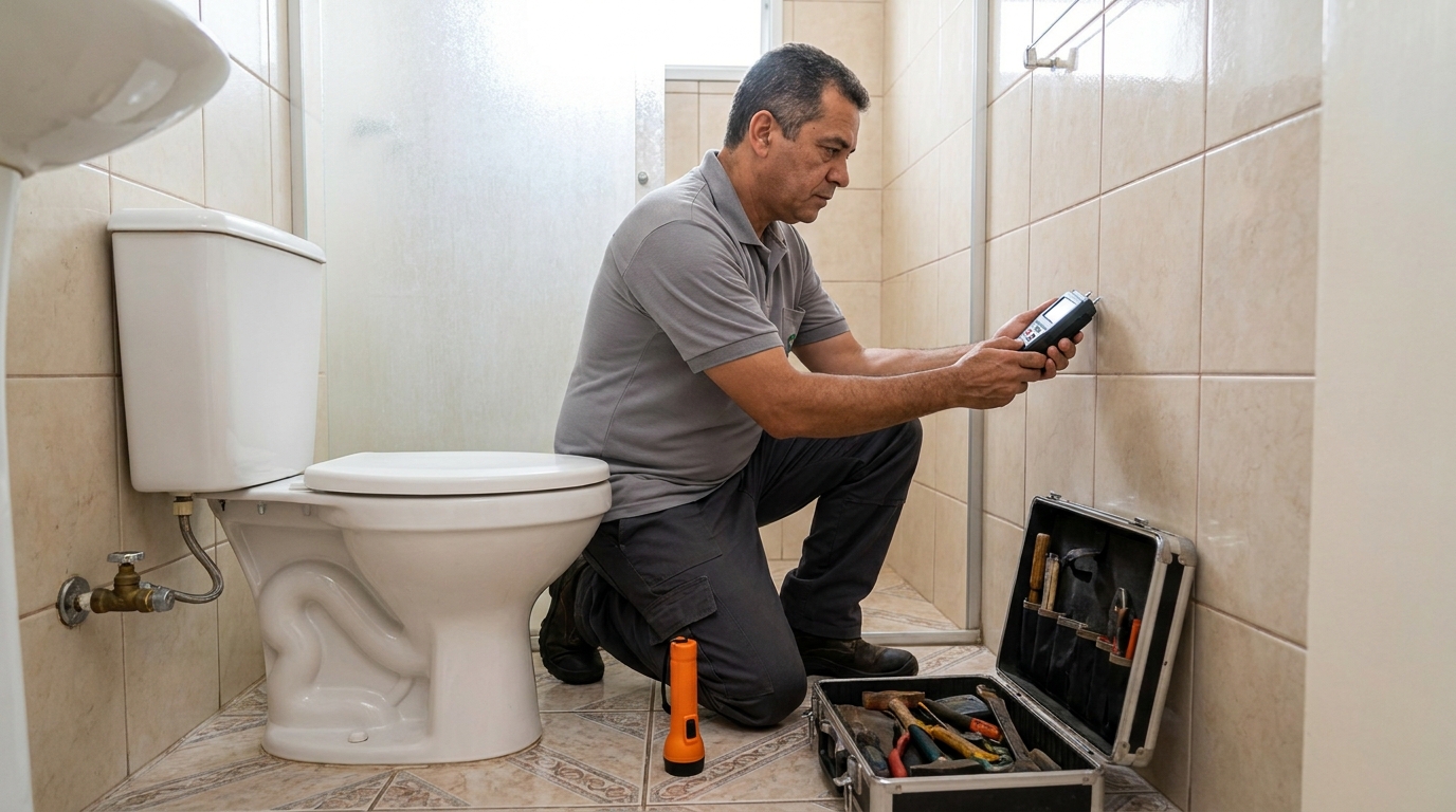 Técnico de caça vazamento com detector em Santos‑SP